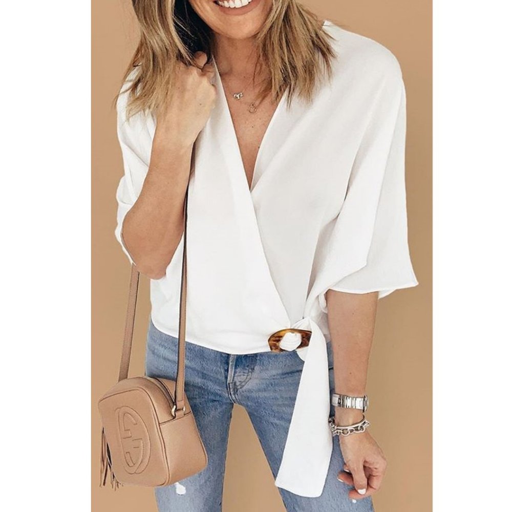 Wrap Crop Top w Tortoise Shell Buckle
